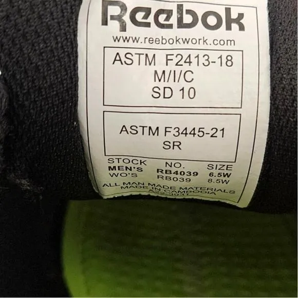 Reebok Sublite Cushion Work Slip Resistant Black Shoes Women's Size 8.5 Wide New