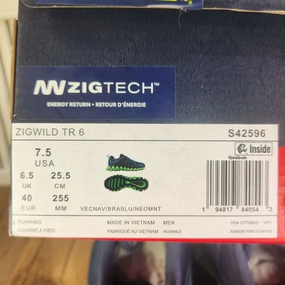 Reebok Zigwild TR 6 Mens Sz 7.5 Blue Green Trail Running Sneakers Shoes S42596