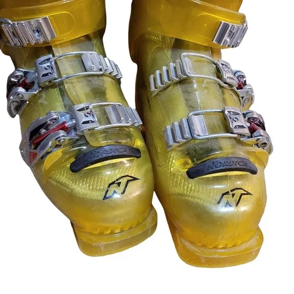 Retro Nordica Men's Sz 7 Mondo 25 Hot Rod Nitrous Ski Boots Bright Yellow