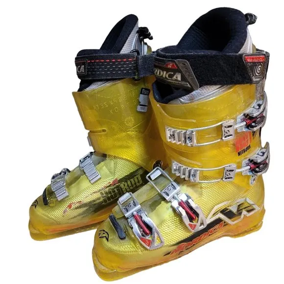 Retro Nordica Men's Sz 7 Mondo 25 Hot Rod Nitrous Ski Boots Bright Yellow