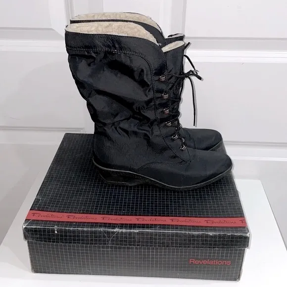 Revelations Vintage Women’s Winter Boots size 6.5N Black Nylon Faux Fur lined