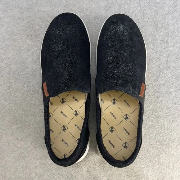 Revere Panama Leather Slip On Sneaker Shoe- Midnight -Women Size 8 W *NEW