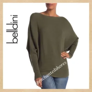 Ribbed Knit Sweater Long Sleeve Lightweight Viscose Olive Green Size Medium