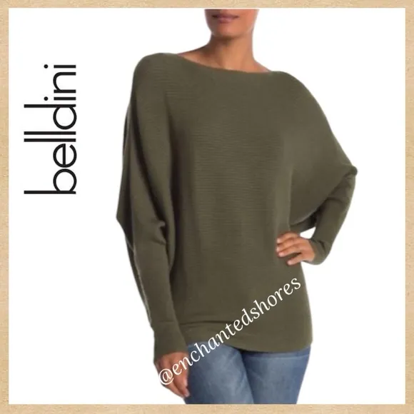 Ribbed Knit Sweater Long Sleeve Lightweight Viscose Olive Green Size Medium