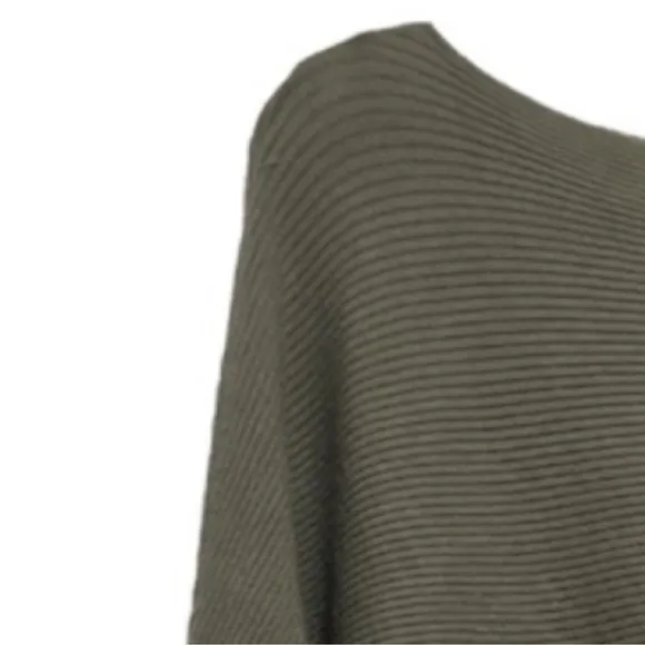 Ribbed Knit Sweater Long Sleeve Lightweight Viscose Olive Green Size Medium