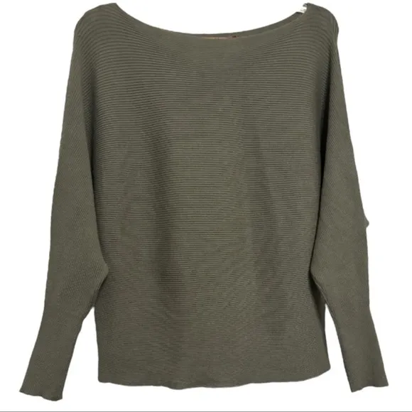 Ribbed Knit Sweater Long Sleeve Lightweight Viscose Olive Green Size Medium