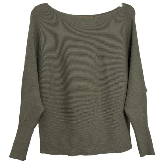 Ribbed Knit Sweater Long Sleeve Lightweight Viscose Olive Green Size Medium