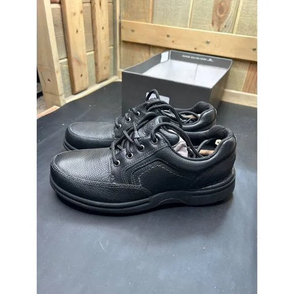 Rockport Mens Eureka Plus MDGD Black Leather Shoes Size 8M Slip Resistant Sole