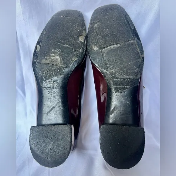 Roger Vivier Polly Burgundy and Gold Patent Leather Loafer Shoes