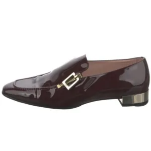 Roger Vivier Polly Burgundy and Gold Patent Leather Loafer Shoes