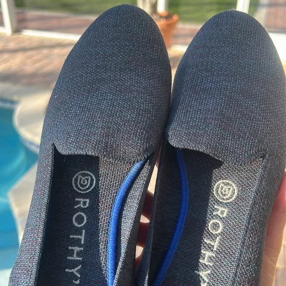 ROTHY’S Retired Lounge Loafer Navy Heather Slip On Flat Comfortable Shoe 8 EUC