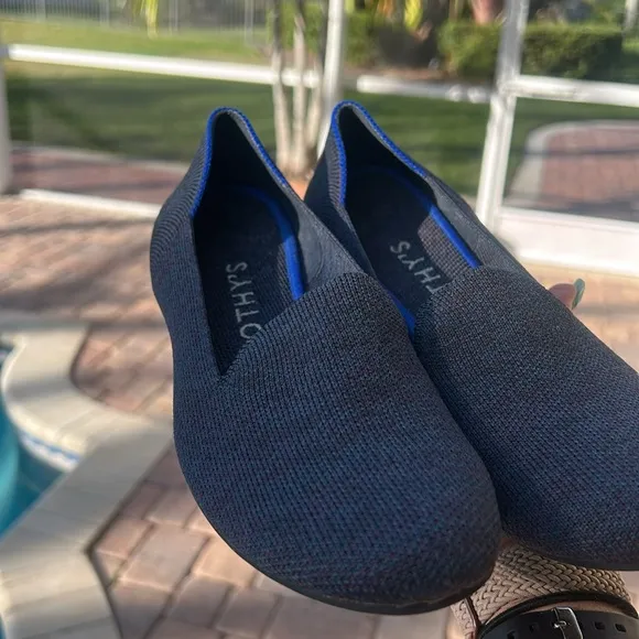 ROTHY’S Retired Lounge Loafer Navy Heather Slip On Flat Comfortable Shoe 8 EUC