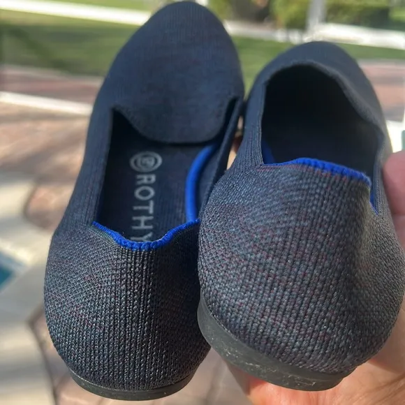 ROTHY’S Retired Lounge Loafer Navy Heather Slip On Flat Comfortable Shoe 8 EUC