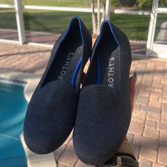 ROTHY’S Retired Lounge Loafer Navy Heather Slip On Flat Comfortable Shoe 8 EUC