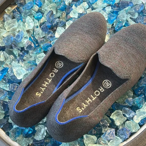 ROTHY’S Retired Lounge Loafer Navy Heather Slip On Flat Comfortable Shoe 8 EUC