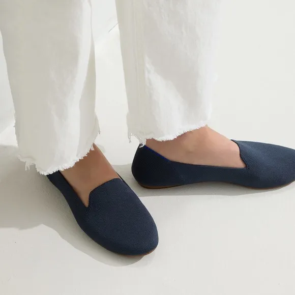 ROTHY’S Retired Lounge Loafer Navy Heather Slip On Flat Comfortable Shoe 8 EUC