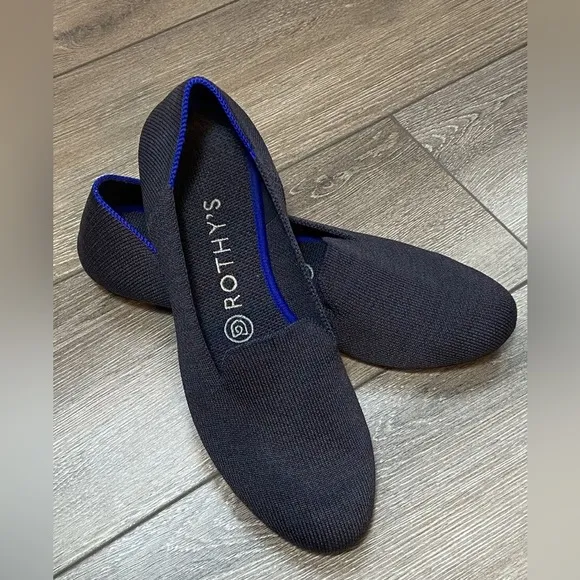 ROTHY’S Retired Lounge Loafer Navy Heather Slip On Flat Comfortable Shoe 8 EUC