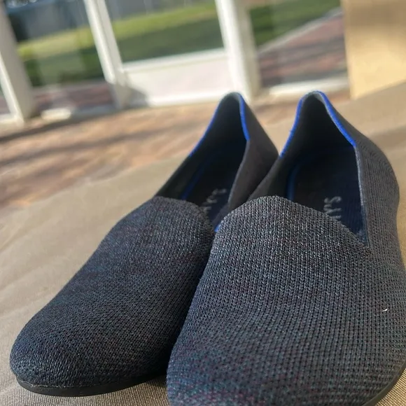 ROTHY’S Retired Lounge Loafer Navy Heather Slip On Flat Comfortable Shoe 8 EUC