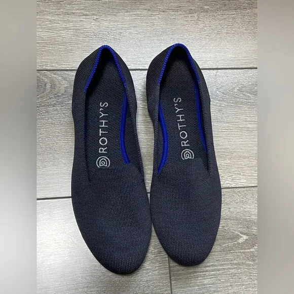 ROTHY’S Retired Lounge Loafer Navy Heather Slip On Flat Comfortable Shoe 8 EUC