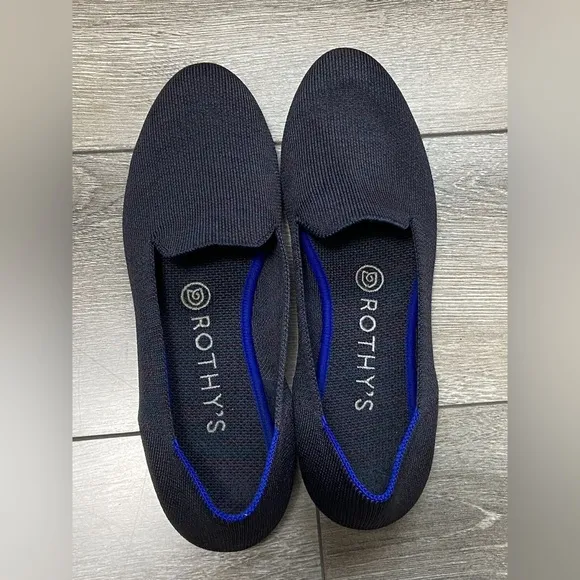 ROTHY’S Retired Lounge Loafer Navy Heather Slip On Flat Comfortable Shoe 8 EUC