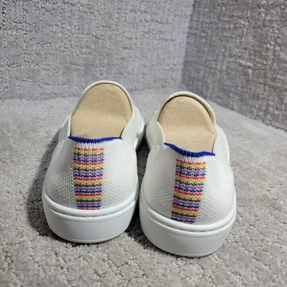Rothy's The Kid White Rainbow Knit Slip On Sneaker Shoes Big Girl's Size 4 US