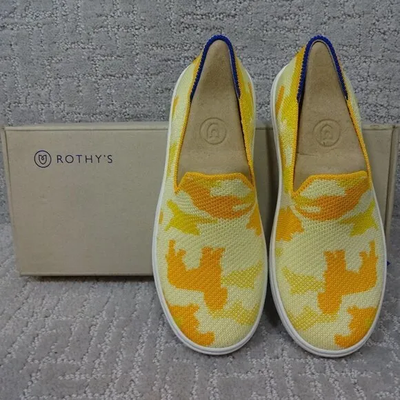 Rothy's The Kid Yellow Puppy Camo Knit Slip On Sneaker Shoes Multiple Sizes