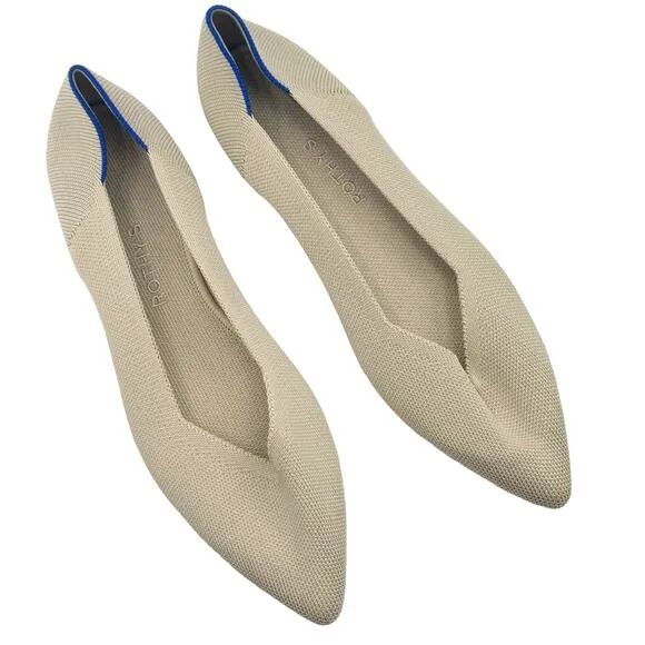 Rothy's The Point Toe Ballet Flat Slip-On Comfortable Ecru Beige Size W12 NWOB