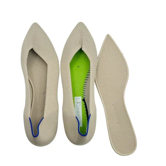 Rothy's The Point Toe Ballet Flat Slip-On Comfortable Ecru Beige Size W12 NWOB