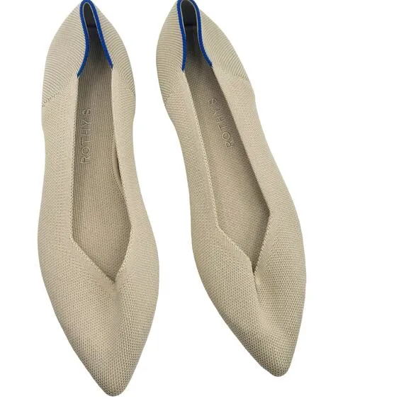Rothy's The Point Toe Ballet Flat Slip-On Comfortable Ecru Beige Size W12 NWOB