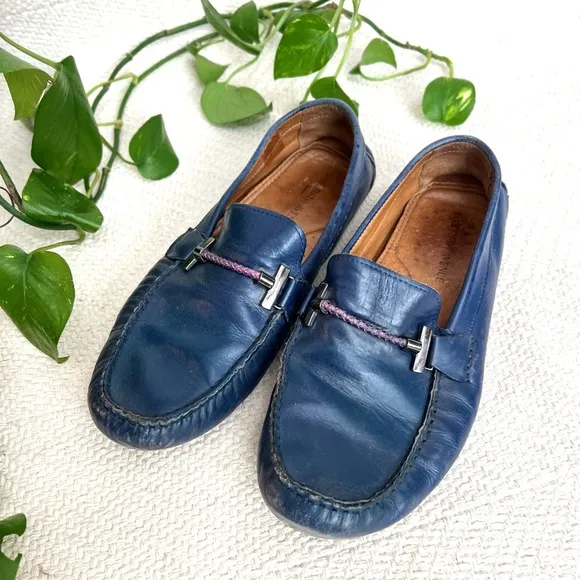 Saks Fifth Avenue Blue Leather Driving Loafers mens 8.5