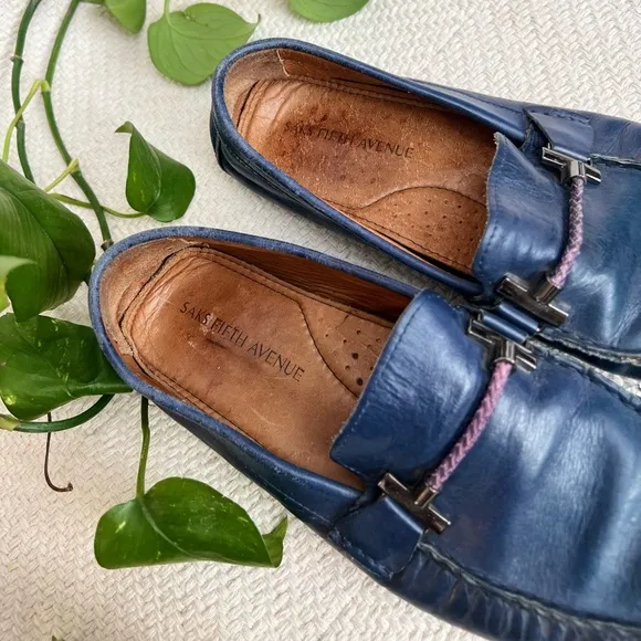 Saks Fifth Avenue Blue Leather Driving Loafers mens 8.5