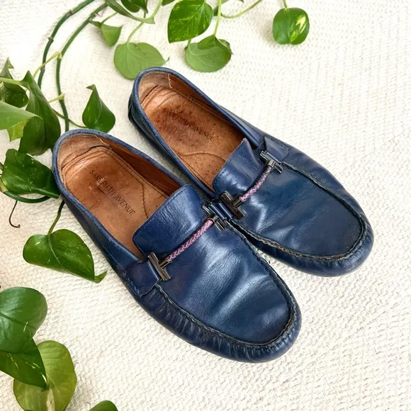 Saks Fifth Avenue Blue Leather Driving Loafers mens 8.5