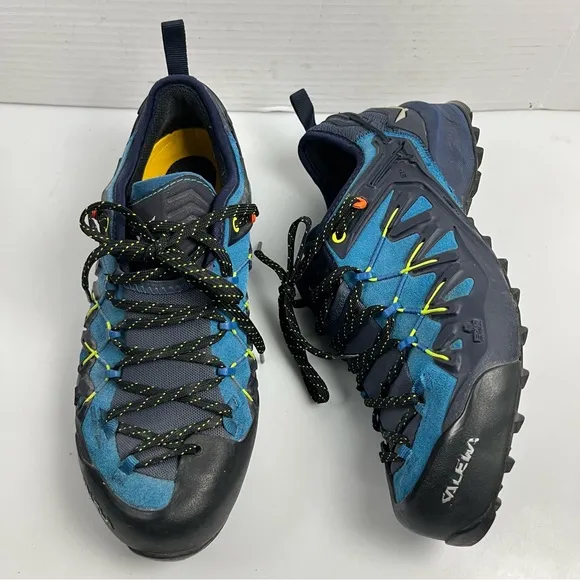 Salewa MS Wildfire Edge Blue Fluo Green Hiking Trail Shoes Mens Size 7.5 Low Top
