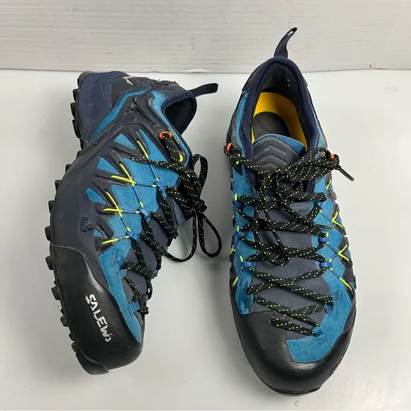 Salewa MS Wildfire Edge Blue Fluo Green Hiking Trail Shoes Mens Size 7.5 Low Top