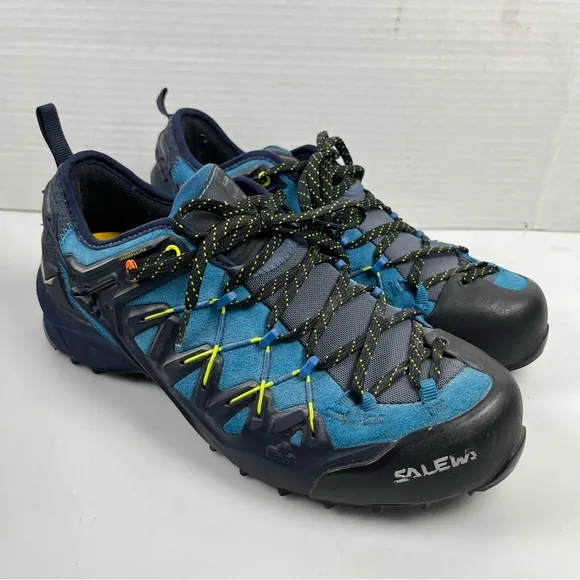 Salewa MS Wildfire Edge Blue Fluo Green Hiking Trail Shoes Mens Size 7.5 Low Top