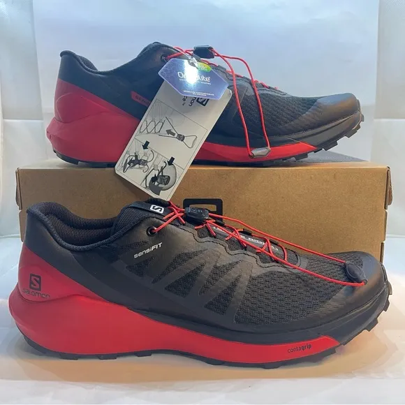 Salomon Sense Ride 4 Black/Goji Berry PHANTOM Sensifit Trail Running Shoes.