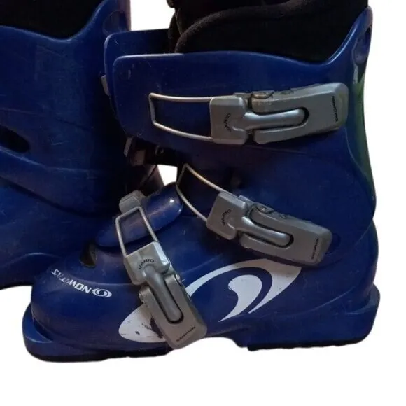 Salomon Youth Ski Boots 22.0 US 3 Blue Adjustable Buckles Blue Boot Carrier