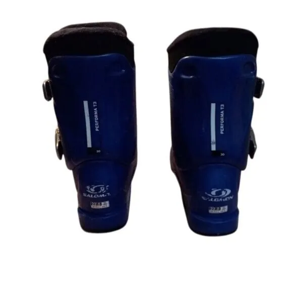 Salomon Youth Ski Boots 22.0 US 3 Blue Adjustable Buckles Blue Boot Carrier