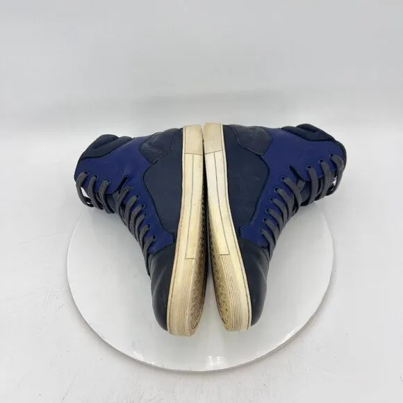 Salvatore Ferragamo Men Size 10D Blue Black Leather Embossed High Top Shoes