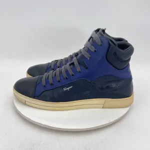Salvatore Ferragamo Men Size 10D Blue Black Leather Embossed High Top Shoes