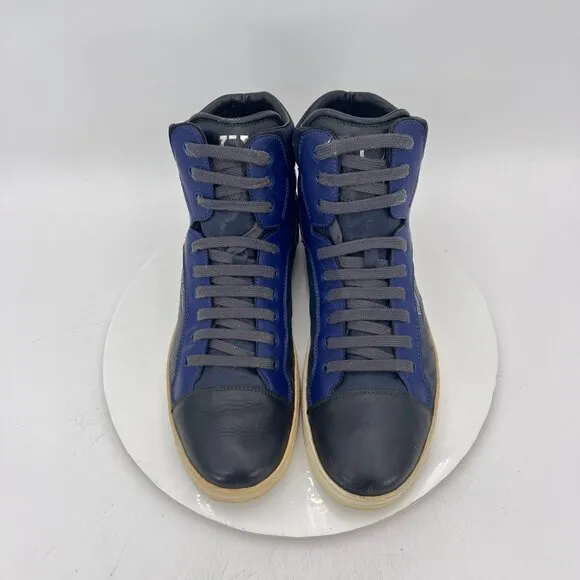Salvatore Ferragamo Men Size 10D Blue Black Leather Embossed High Top Shoes