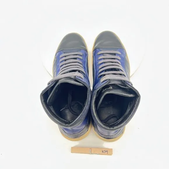 Salvatore Ferragamo Men Size 10D Blue Black Leather Embossed High Top Shoes