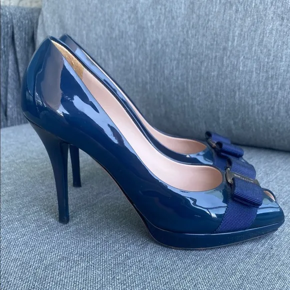 Salvatore Ferragamo Women's Navy Peep Toe Heels