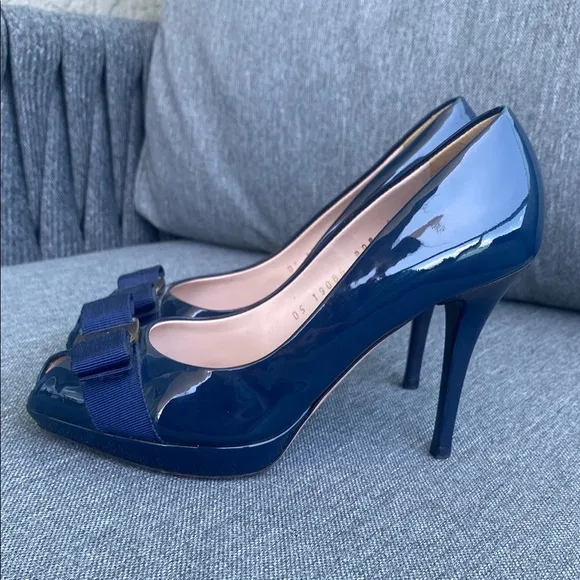 Salvatore Ferragamo Women's Navy Peep Toe Heels