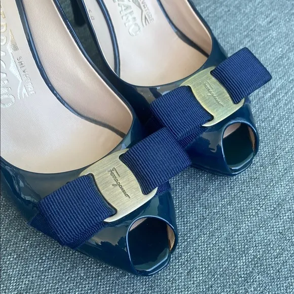 Salvatore Ferragamo Women's Navy Peep Toe Heels