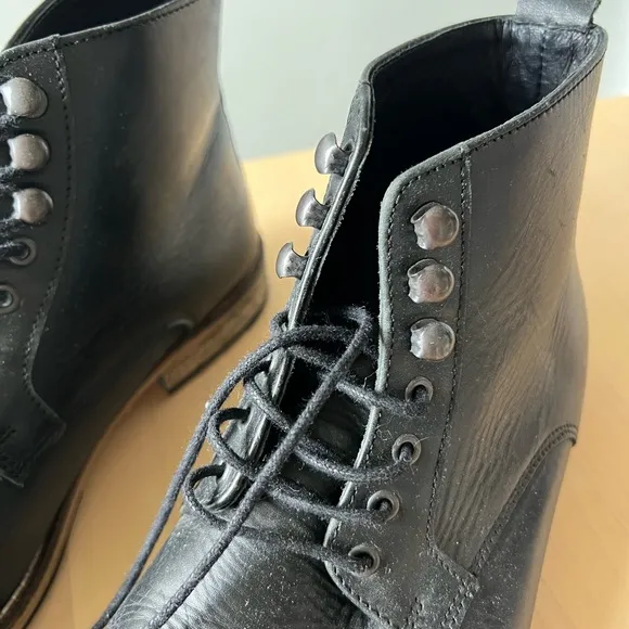 Samsoe Boots Mens 41 Leather High Top Lace Up Round Toe Combat Shoes