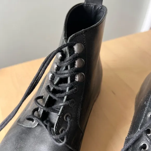 Samsoe Boots Mens 41 Leather High Top Lace Up Round Toe Combat Shoes