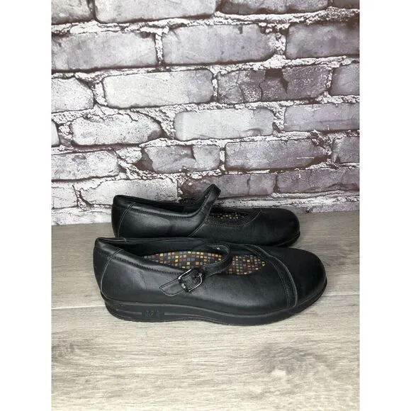SAS Tripad Comfort Black Leather MaryJane Strap Slip Resistant Shoes Women Sz 9M