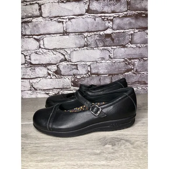 SAS Tripad Comfort Black Leather MaryJane Strap Slip Resistant Shoes Women Sz 9M