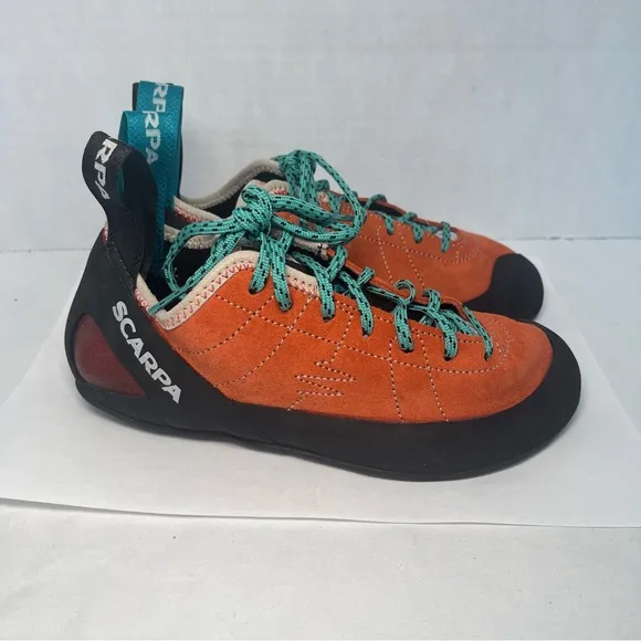 Scarpa Helix Rock Climbing Shoes Hiking Vibram Soles XS Edge Orange Women 6